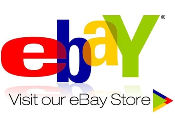 Logo eBay con invito a visitare il negozio online del concessionario Harley-Davidson per abbigliamento, ricambi e accessori moto.