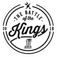 Logo ufficiale Harley-Davidson Battle of the Kings 2018, competizione di customizzazione moto. Design circolare con fulmine e luna.