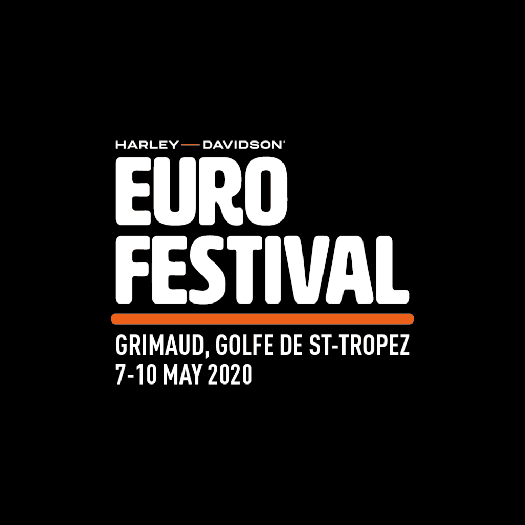 Locandina evento Harley-Davidson Euro Festival 2020. Dettagli: Grimaud, Golfe de St-Tropez, 7-10 maggio. Per appassionati moto e motori.