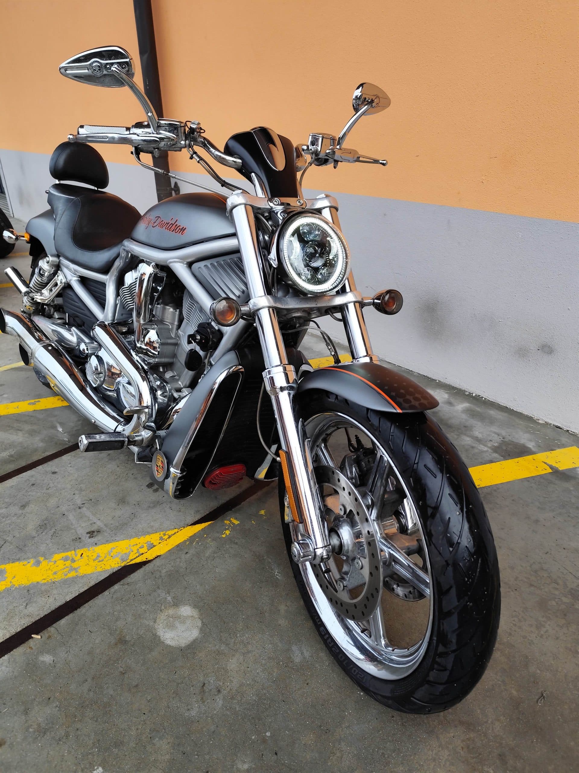 1766134082141.jpg Harley-Davidson V-Rod grigia, dettagli cromati, faro LED e motore Revolution. Perfetta per un test ride nella concessionaria di Alba.