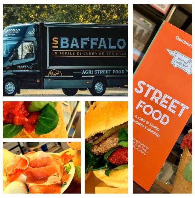 FB_OPENDAY.jpg Food truck 'SBAFFALO Agri Street Food' di Cuneo, con primi piani di piatti e libro 'Street Food'. Simbolo di libertà on the road, come
