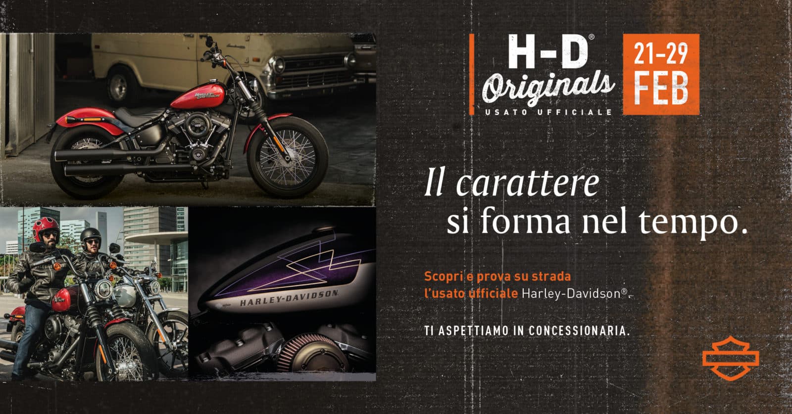 FB__Originals_Post_Softail.jpg Promozione Harley-Davidson Originals Usato Ufficiale 21-29 FEB. Moto Harley-Davidson, piloti con abbigliamento, dettagli motore. Scop